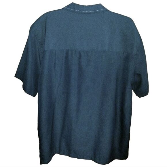 Joe Marlin Button Down Shirt Color Block Heavy Stitching Sz L Dark Blue Lt Blue - Picture 2 of 8